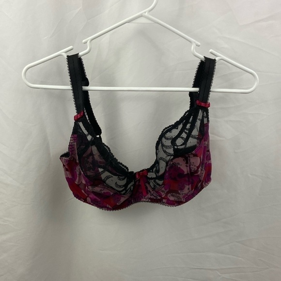 Fantasie Full Coverage Lace Floral Purple Red Black 32F Bra - Picture 1 of 8